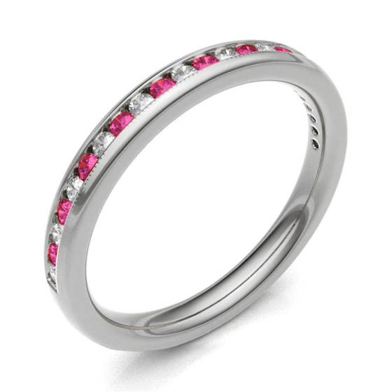 Ruby & Diamond Channel Set Half Eternity Ring