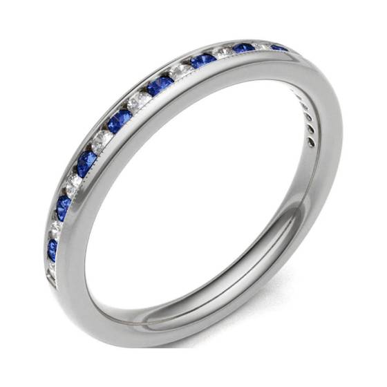 Blue Sapphire & Diamond Channel Set Half Eternity Ring