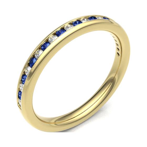 Blue Sapphire & Diamond Channel Set Half Eternity Ring
