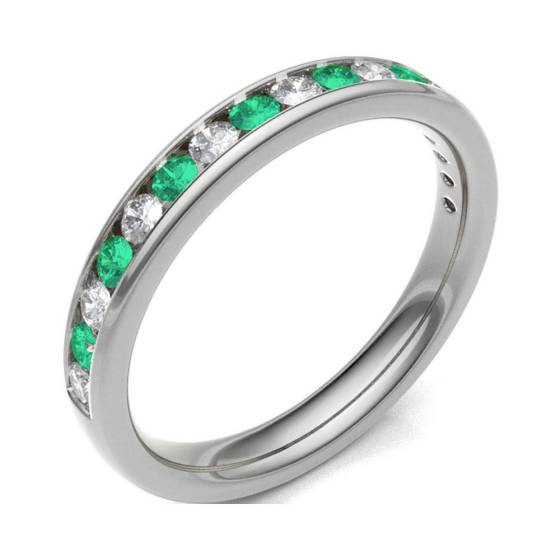 Emerald & Diamond Channel Set Half Eternity Ring