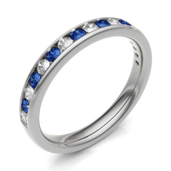 Blue Sapphire & Diamond Channel Set Half Eternity Ring