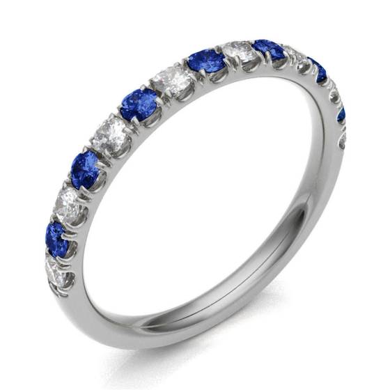 Blue Sapphire & Diamond Half Eternity Ring