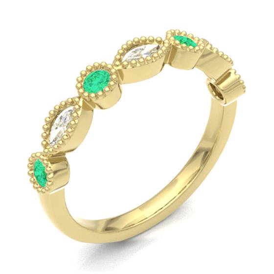 Emerald & Diamond Rubover with Grain Set Half Eternity Ring