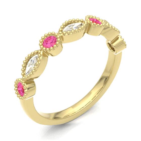 Ruby & Diamond Rubover with Grain Set Half Eternity Ring
