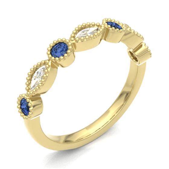 Blue Sapphire & Diamond Rubover with Grain Set Half Eternity Ring