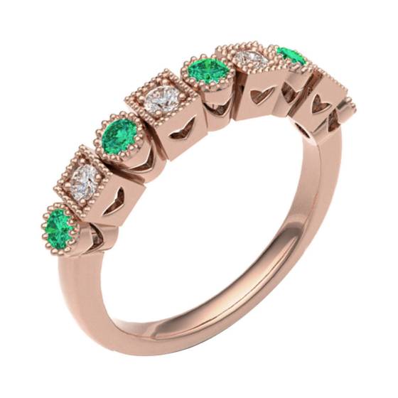 Emerald & Diamond Rubover with Grain Set Half Eternity Ring