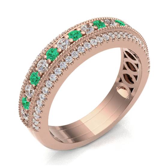 Emerald & Diamond Pave Half Eternity Ring