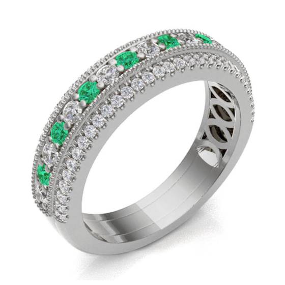Emerald & Diamond Pave Half Eternity Ring