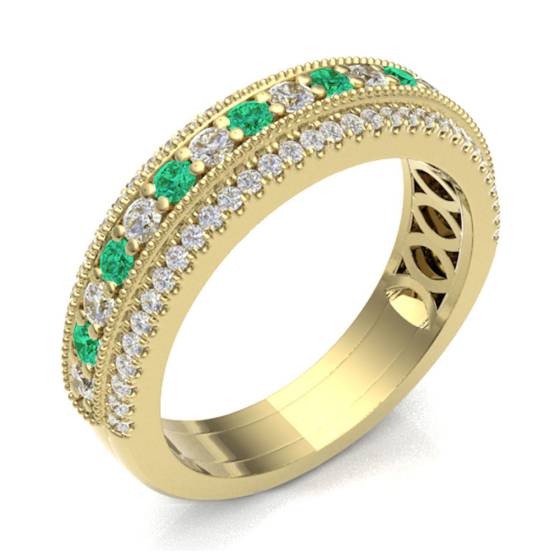 Emerald & Diamond Pave Half Eternity Ring