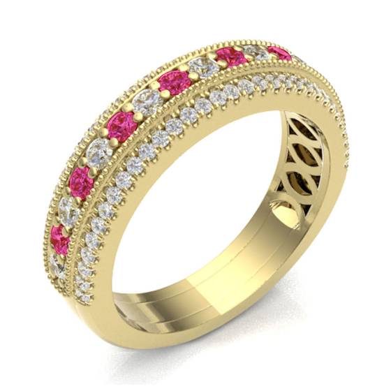 Ruby & Diamond Pave Half Eternity Ring