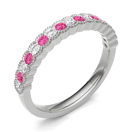 Ruby & Diamond Rubover with Grain Set Half Eternity Ring