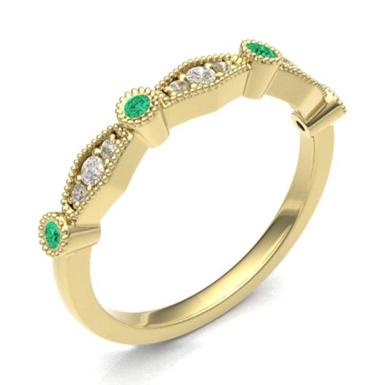 Emerald & Diamond Rubover with Grain Set Half Eternity Ring