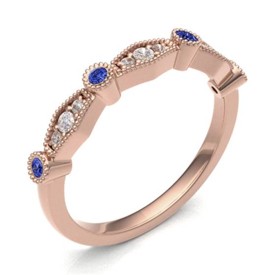 Blue Sapphire & Diamond Rubover with Grain Set Half Eternity Ring
