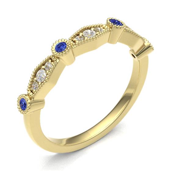 Blue Sapphire & Diamond Rubover with Grain Set Half Eternity Ring