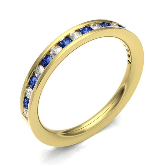 Blue Sapphire & Diamond Channel Set Half Eternity Ring
