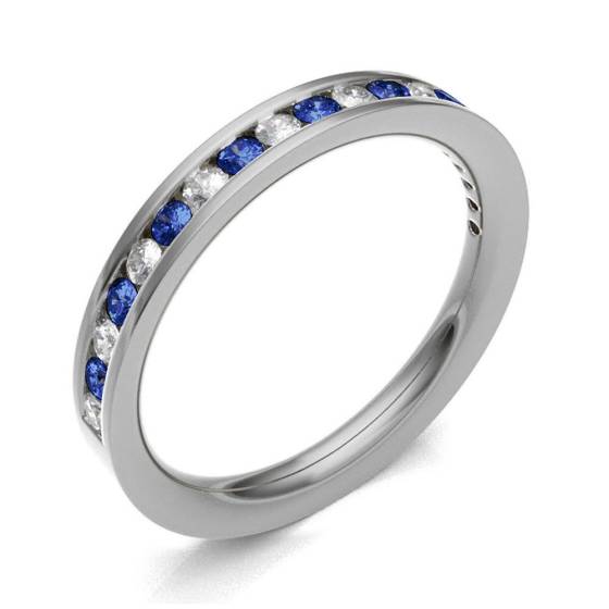 Blue Sapphire & Diamond Channel Set Half Eternity Ring