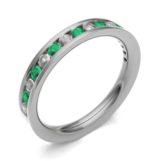 Emerald & Diamond Channel Set Half Eternity Ring