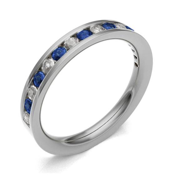 Blue Sapphire & Diamond Channel Set Half Eternity Ring