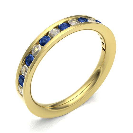 Blue Sapphire & Diamond Channel Set Half Eternity Ring