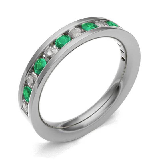 Emerald & Diamond Channel Set Half Eternity Ring
