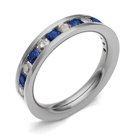 Blue Sapphire & Diamond Channel Set Half Eternity Ring