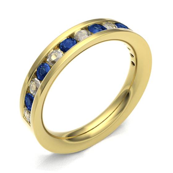 Blue Sapphire & Diamond Channel Set Half Eternity Ring