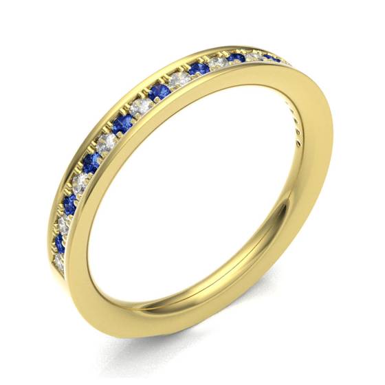 Blue Sapphire & Diamond Pave Half Eternity Ring