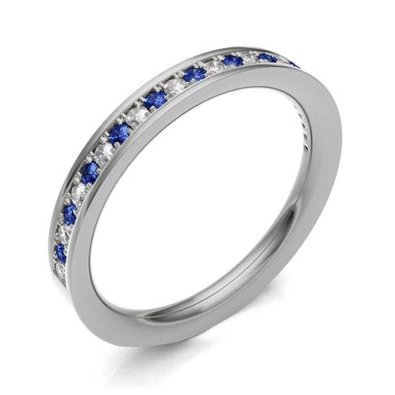 Blue Sapphire & Diamond Pave Half Eternity Ring