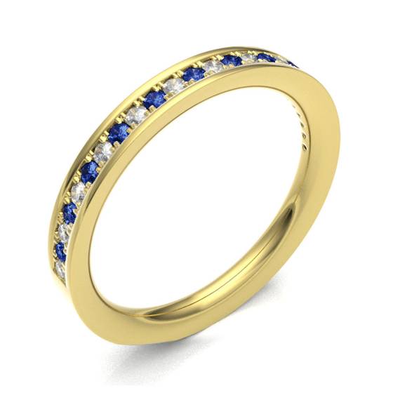 Blue Sapphire & Diamond Pave Half Eternity Ring