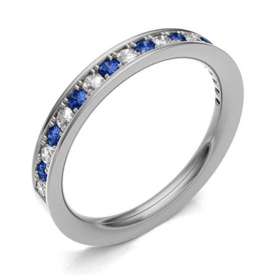 Blue Sapphire & Diamond Pave Half Eternity Ring
