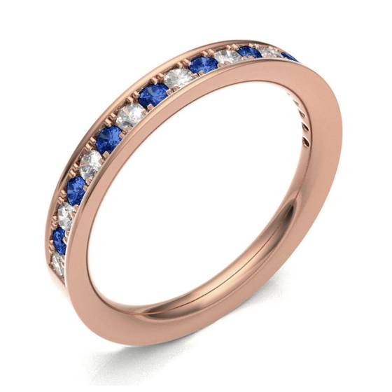 Blue Sapphire & Diamond Pave Half Eternity Ring