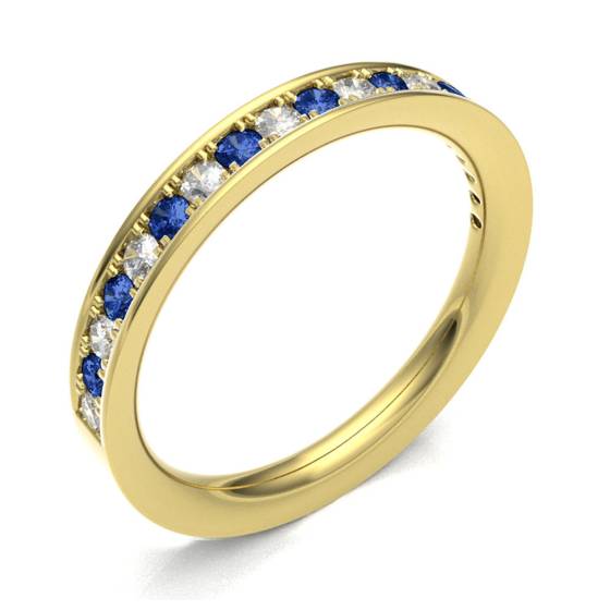 Blue Sapphire & Diamond Pave Half Eternity Ring