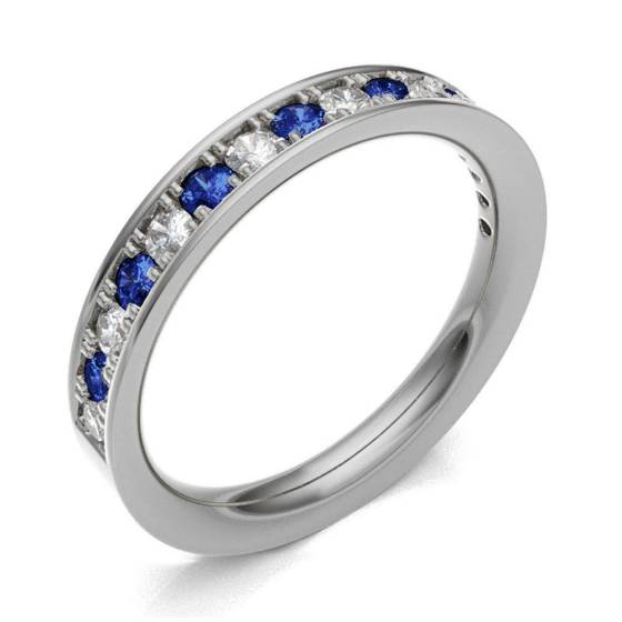 Blue Sapphire & Diamond Pave Half Eternity Ring
