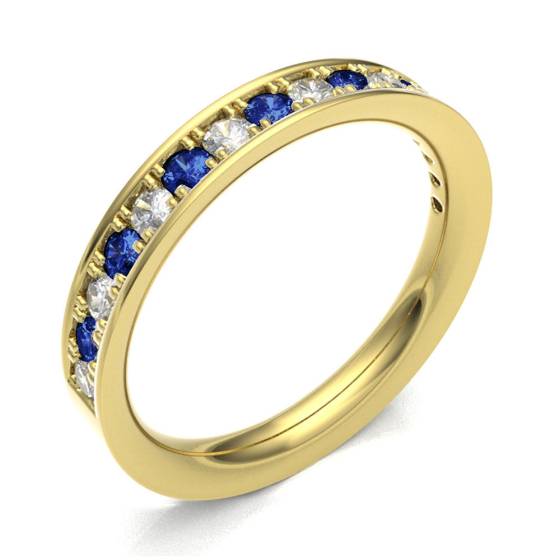 Blue Sapphire & Diamond Pave Half Eternity Ring