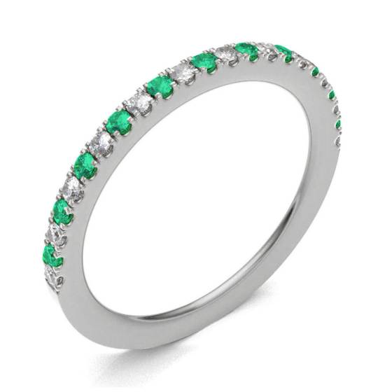 Emerald & Diamond Prong Half Eternity Ring