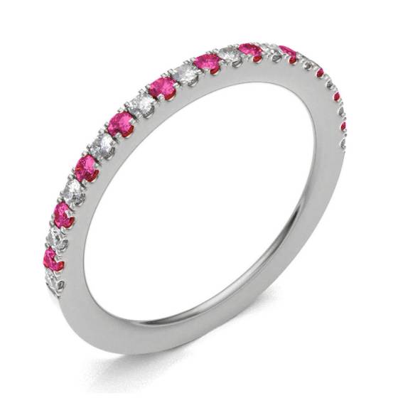 Ruby & Diamond Prong Half Eternity Ring