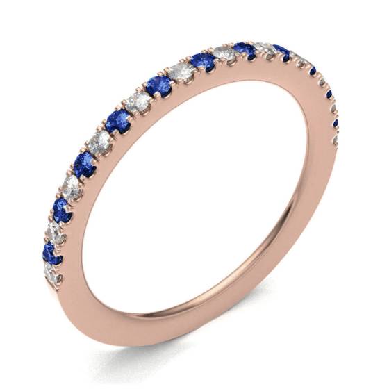 Blue Sapphire & Diamond Prong Half Eternity Ring