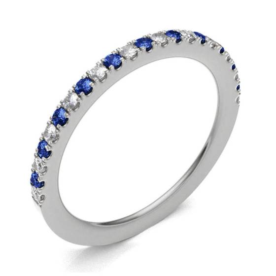 Blue Sapphire & Diamond Prong Half Eternity Ring