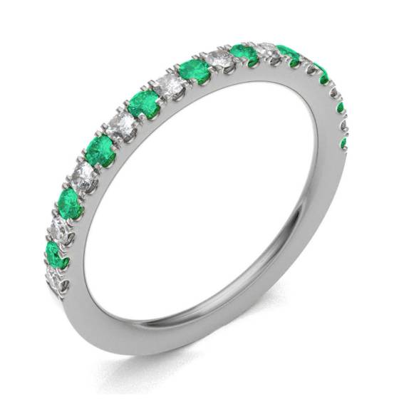 Emerald & Diamond Prong Half Eternity Ring