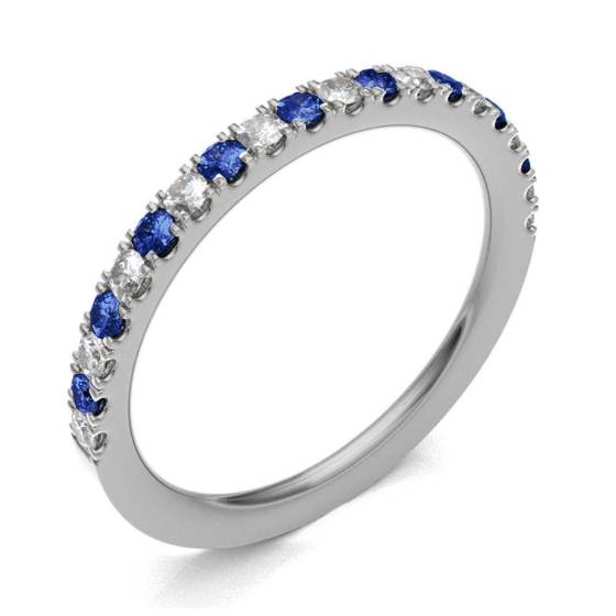 Blue Sapphire & Diamond Prong Half Eternity Ring