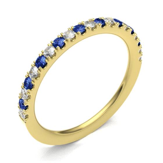 Blue Sapphire & Diamond Prong Half Eternity Ring