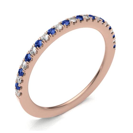 Blue Sapphire & Diamond Prong Half Eternity Ring