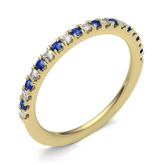 Blue Sapphire & Diamond Prong Half Eternity Ring