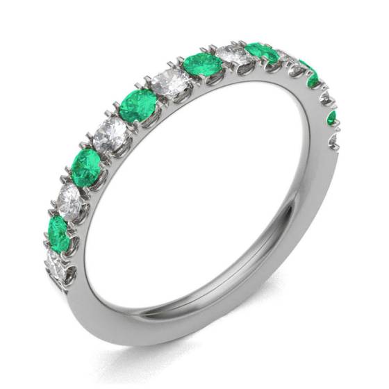 Emerald & Diamond Prong Half Eternity Ring