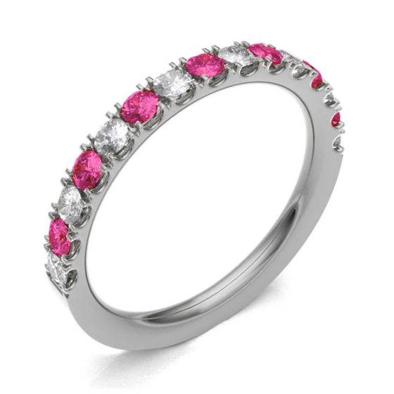 Ruby & Diamond Prong Half Eternity Ring