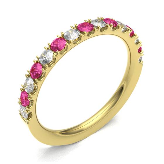 Ruby & Diamond Prong Half Eternity Ring