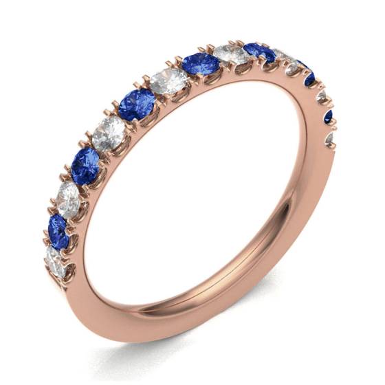 Blue Sapphire & Diamond Prong Half Eternity Ring