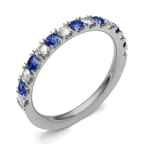 Blue Sapphire & Diamond Prong Half Eternity Ring