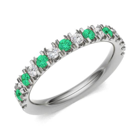 Emerald & Diamond Prong Half Eternity Ring