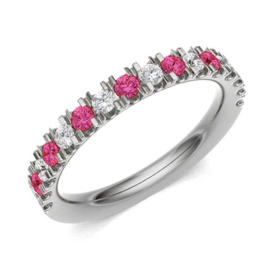 Ruby & Diamond Prong Half Eternity Ring